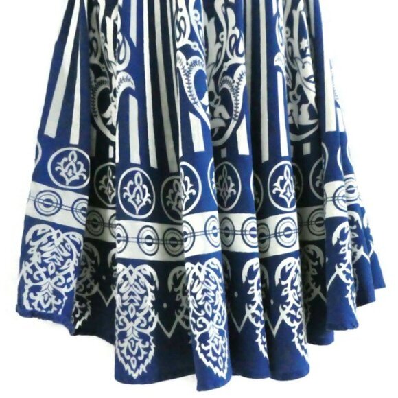 Anthropologie Maple Folk Dance Circle Skirt Blue White Border Lined Rockabilly 0 - Picture 4 of 12